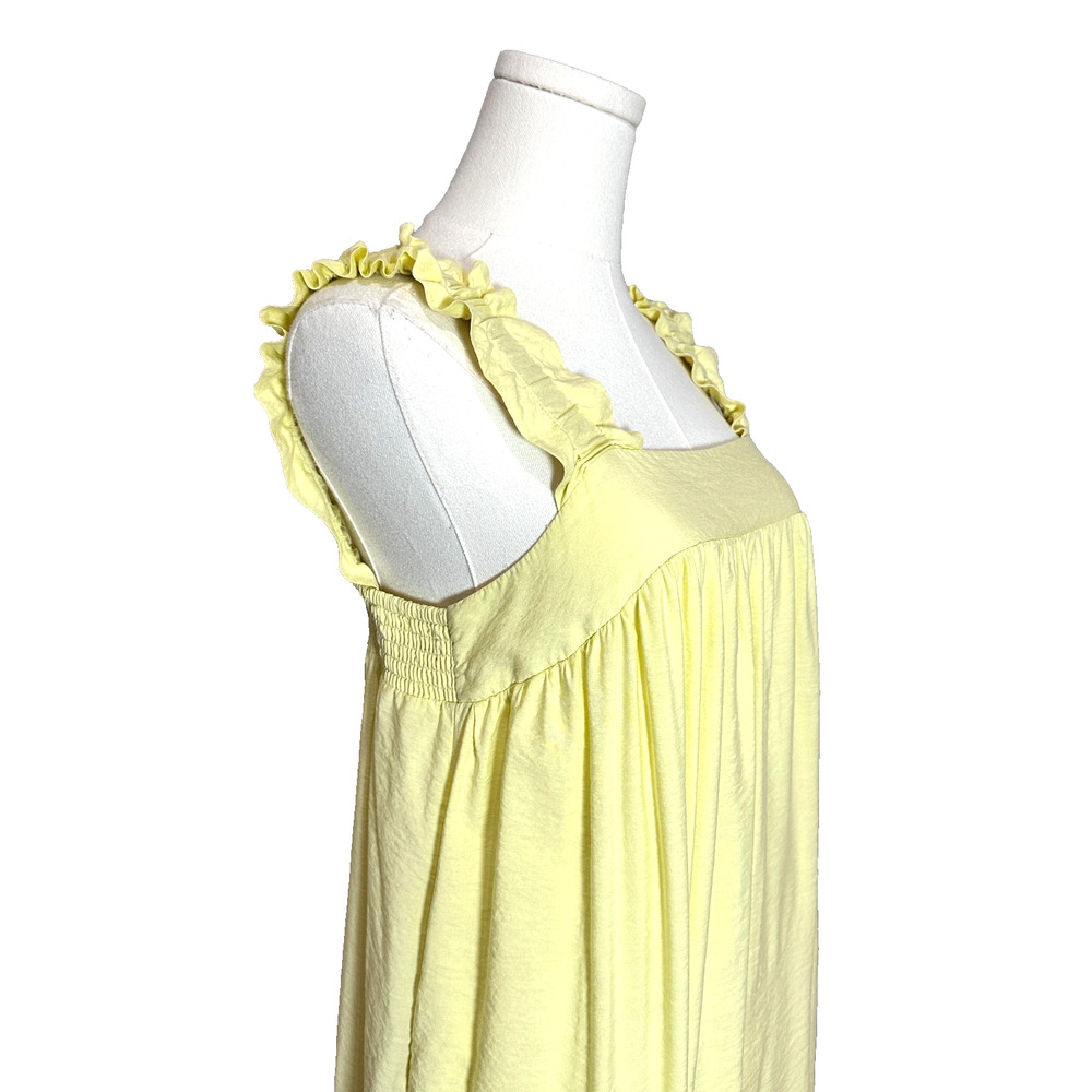 A New Day Yellow Nap Dress Ruffle Straps Smocked Back Midi Dress Pockets - Picture 3 of 8